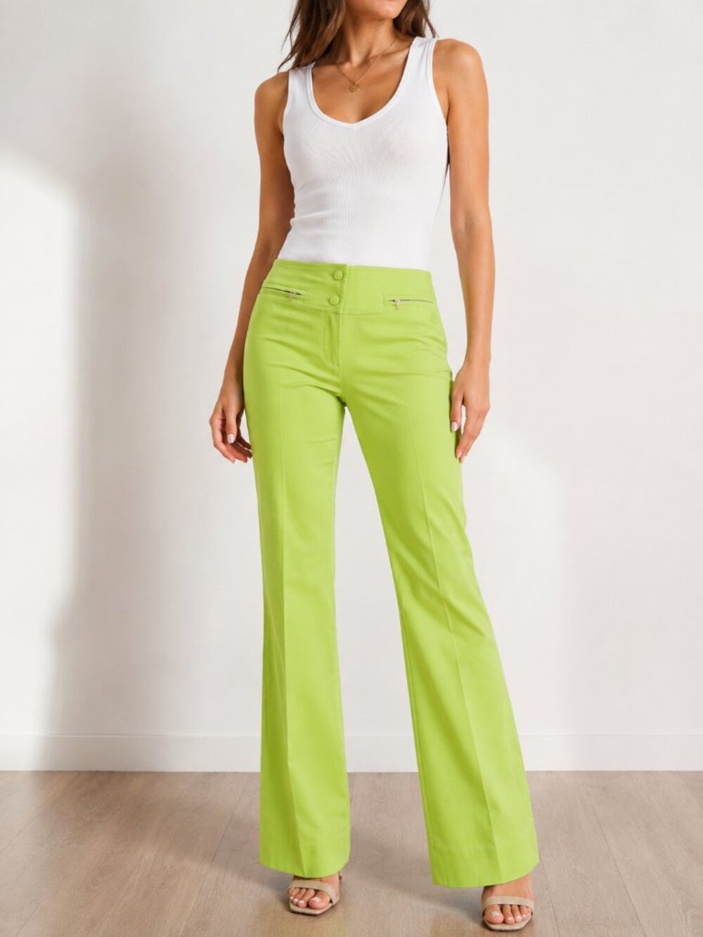Escada Lime Green Bootcut Designer Pants Size 36